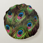 アートデコティール(緑がかった色)グリーンターコイズ孔雀フェザー ラウンドクッション (裏面)
