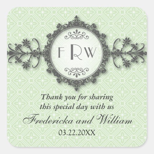 アートデコバンドセージ結婚式のステッカー スクエアシール (正面)