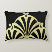 アートデコファンパターン黒金ゴールドエレガントヴィンテージ アクセントクッション (正面)