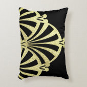 アートデコファンパターン黒金ゴールドエレガントヴィンテージ アクセントクッション (正面(垂直))