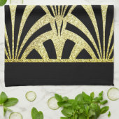 アートデコファンパターン黒金ゴールドエレガントヴィンテージ キッチンタオル (折り畳み)