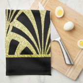 アートデコファンパターン黒金ゴールドエレガントヴィンテージ キッチンタオル (四つ折り)