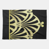 アートデコファンパターン黒金ゴールドエレガントヴィンテージ キッチンタオル (横)