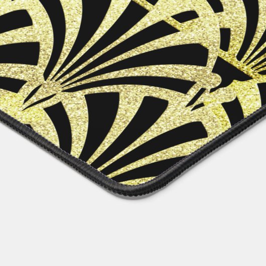 アートデコファンパターン黒金ゴールドエレガントヴィンテージ デスクマット (コーナー)