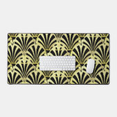 アートデコファンパターン黒金ゴールドエレガントヴィンテージ デスクマット (キーボード&マウス)