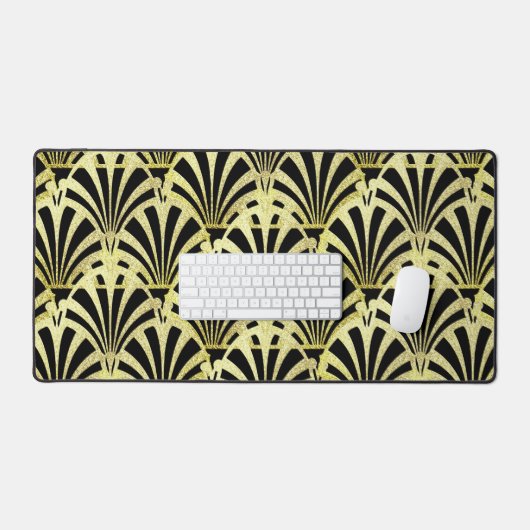 アートデコファンパターン黒金ゴールドエレガントヴィンテージ デスクマット (キーボード&マウス)
