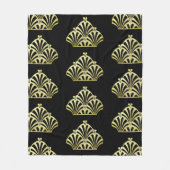 アートデコファンパターン黒金ゴールドエレガントヴィンテージ フリースブランケット (正面)