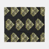 アートデコファンパターン黒金ゴールドエレガントヴィンテージ フリースブランケット (正面(横))