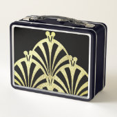 アートデコファンパターン黒金ゴールドエレガントヴィンテージ メタルランチボックス (裏面)