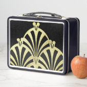 アートデコファンパターン黒金ゴールドエレガントヴィンテージ メタルランチボックス (インサイチュ)