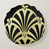 アートデコファンパターン黒金ゴールドエレガントヴィンテージ ラウンドクッション (裏面)
