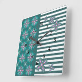 アートデコフラワーズインレトロスタイル スクエア壁時計 (傾斜)