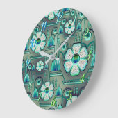 アートデコフラワーパターンヴィンテージフローラ幾何学 ラージ壁時計 (傾斜)