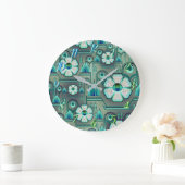 アートデコフラワーパターンヴィンテージフローラ幾何学 ラージ壁時計 (ホーム)