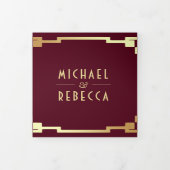 アートデコフレーム ワインレッド ゴールド QRコード ウェディング 三つ折り招待状 (カバー)