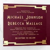 アートデコフレーム ワインレッド ゴールド QRコード ウェディング 三つ折り招待状 (内部最初)