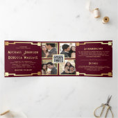 アートデコフレーム ワインレッド ゴールド QRコード ウェディング 三つ折り招待状 (内部)