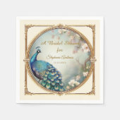 アートデコペコックエレガントフラワーブライダルシャワー スタンダードカクテルナプキン (正面)