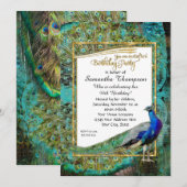 アートデコペコックゴールドグリッター ハリウッド バースデー 招待状 (正面/裏面)