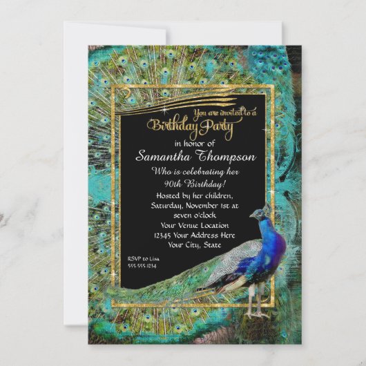 アートデコペコック グラム オールドハリウッド バースデーパーティ 招待状 (正面)