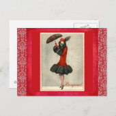 アートデコレッドフラッパーフランスのファッションダマスク葉書 ポストカード (正面/裏面)