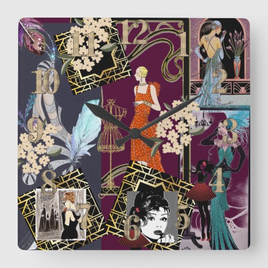 アートデコールファッションシーンを表示 スクエア壁時計 (正面)