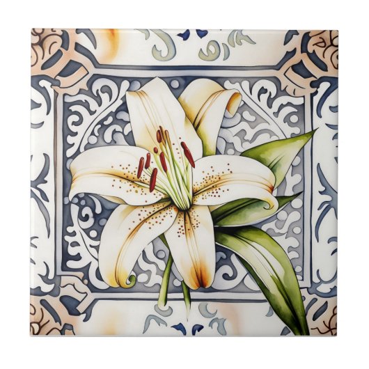 アートデコールリリーアンティーク華美セラミックタイル タイル (正面)