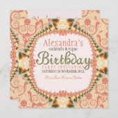 アートデコール&レース誕生日カクテルパーティー協会 招待状 (正面/裏面)