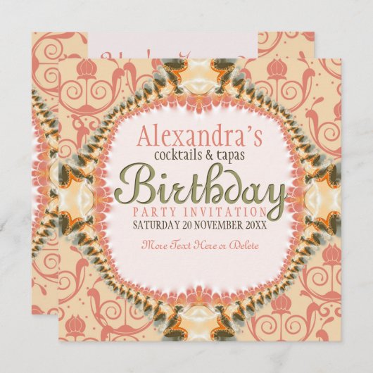 アートデコール&レース誕生日カクテルパーティー協会 招待状 (正面/裏面)