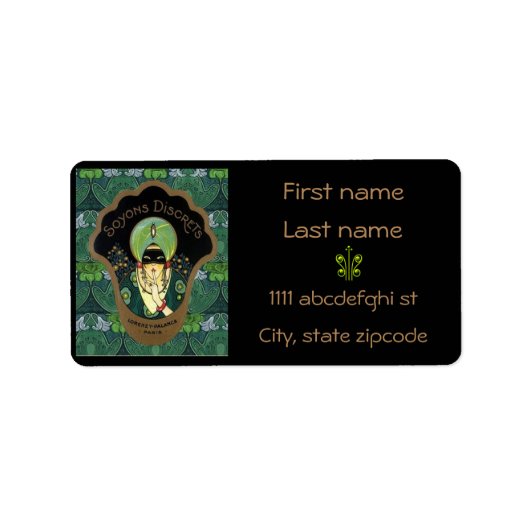 アートデコ仮面の女性ヴィンテージの大豆の控え ラベル (正面)