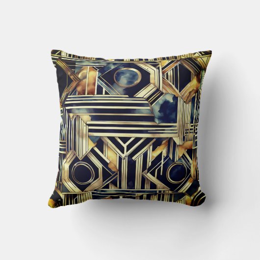 アートデコ大理石ブラック&金ゴールドジャジージオメトリック クッション (裏面)