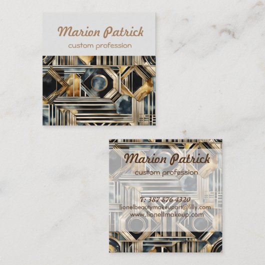 アートデコ大理石ブラック&金ゴールドジャジージオメトリック スクエア名刺 (正面/裏面)