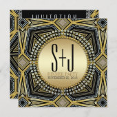 アートデコ幾何学模様ゴールドのディナー・パーティー招待状 招待状 (正面/裏面)