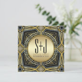 アートデコ幾何学模様ゴールドのディナー・パーティー招待状 招待状 (スタンド正面)