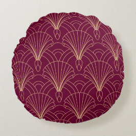 アートデコ柄のゴールド幾何学的な扇形モチーフ ラウンドクッション