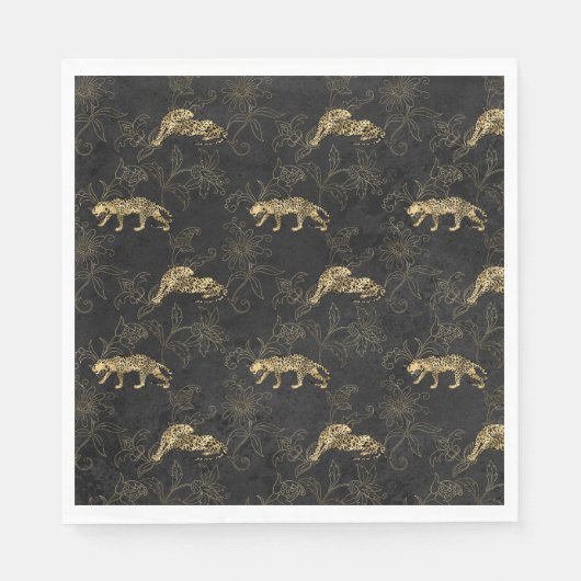 アートデコ洗練されたブラック&金ゴールドヒョウ スタンダードランチョンナプキン (正面)