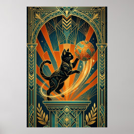 アートデコ猫フィッシュトロフィー壁掛けアート ポスター