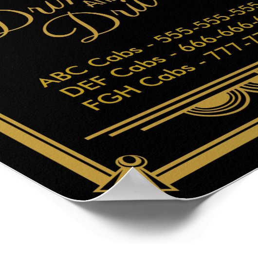 アートデコ結婚タクシーの看板は飲まず運転しない ポスター (角)