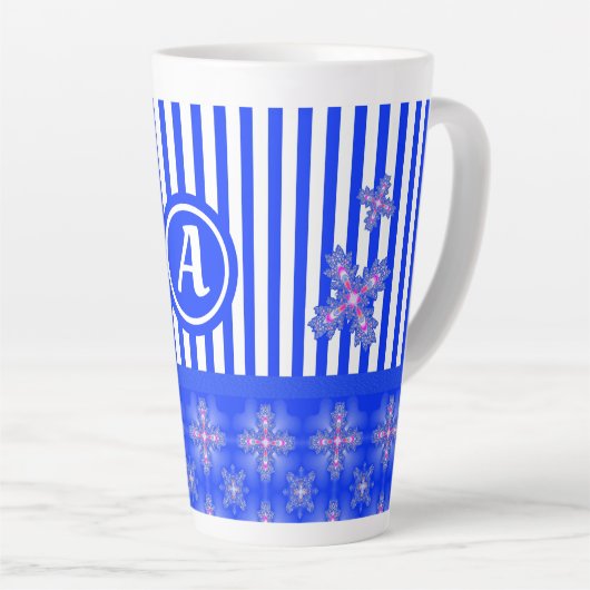 アートデコ花レトロスタイルとモノグラム カフェラテマグ (右アングル)