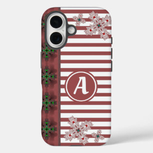 アートデコ花レトロスタイルとモノグラム iPhone 16ケース