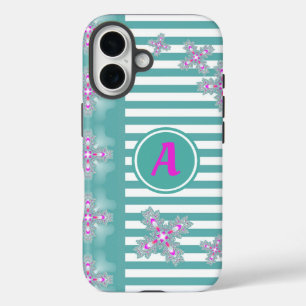 アートデコ花レトロスタイルとモノグラム iPhone 16ケース