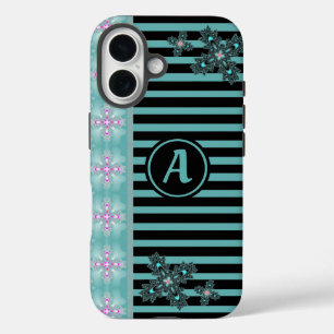 アートデコ花レトロスタイルとモノグラム iPhone 16ケース