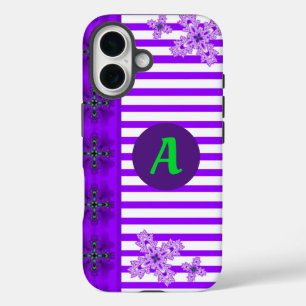 アートデコ花レトロスタイルとモノグラム iPhone 16ケース