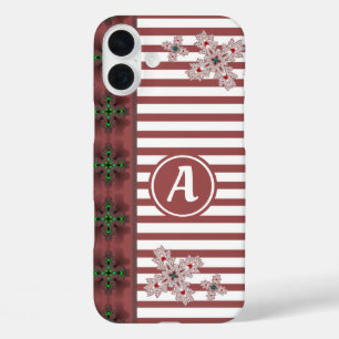アートデコ花レトロスタイルとモノグラム iPhone 16 PLUSケース
