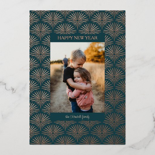 アートデコ花火パターン写真フォイルのホリデーカード 箔シーズンカード (正面)
