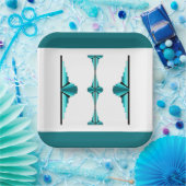 アートデコ要素のティール(緑がかった色)グリーン紙プレート ペーパープレート (パーティー)