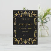 アートデコ金ゴールドブラックエレガントな結婚式の招待状 セーブザデート (スタンド正面)