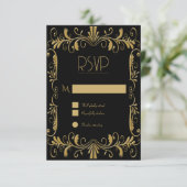 アートデコ金ゴールドブラックエレガントな結婚式の招待状 出欠カード (スタンド正面)