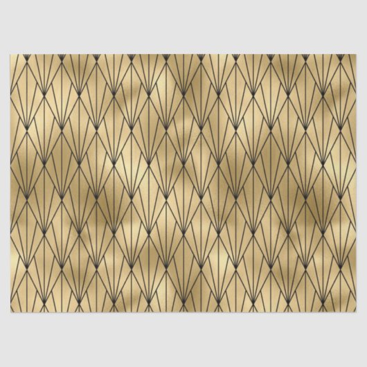 アートデコ金ゴールドブラックタイル模様 薄葉紙 (正面)