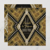 アートデコ金ゴールド+ブラックレザーディナーパーティの招待状 招待状 (正面/裏面)